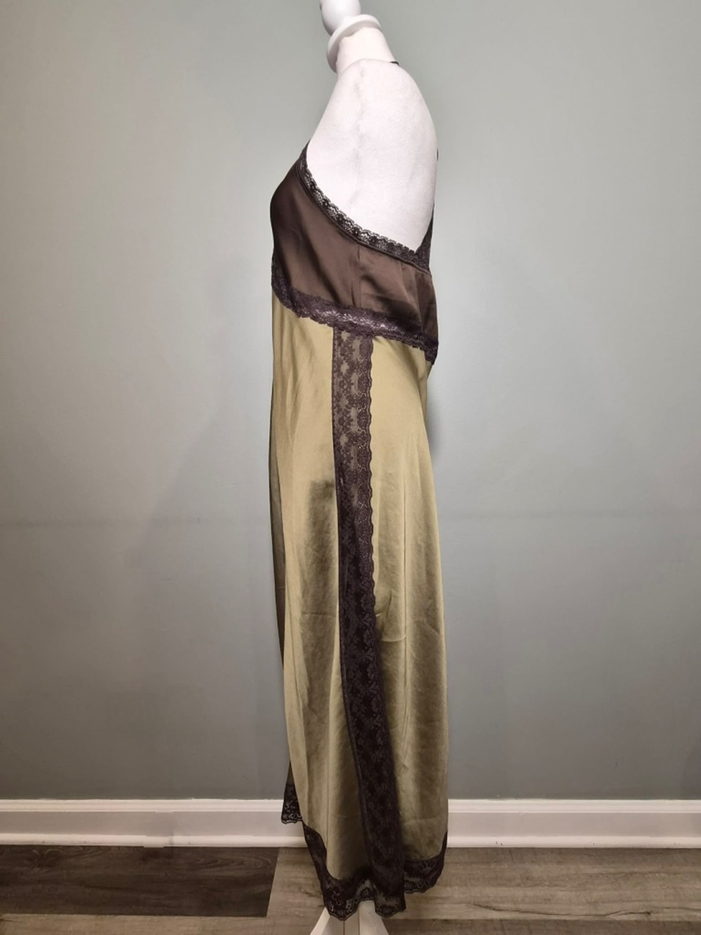 Free People NWT Bronze Green & Brown Romantic Hippie Fairycore Witch Satin Dress - Picture 5 of 10
